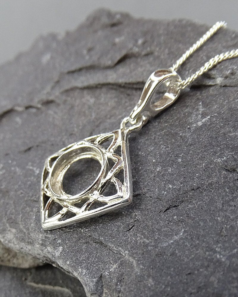 Silver Square Pendant Setting 8mm Fitting