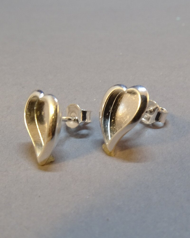 Solid Silver Stylish Heart Studs
