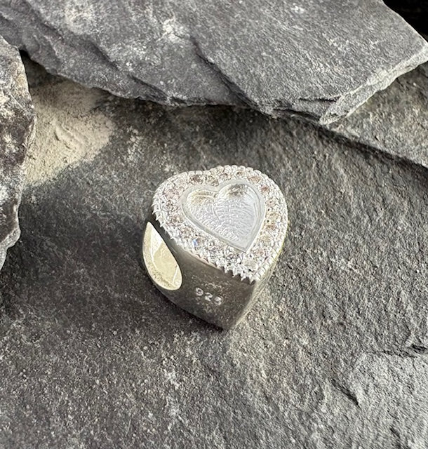 Stunning Solid Silver Heart Bangle Charm Suitable For Resin