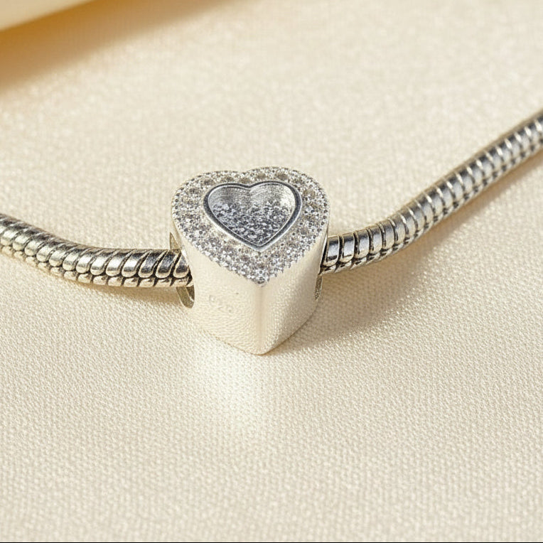 Stunning Solid Silver Heart Bangle Charm Suitable For Resin