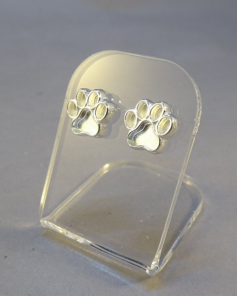 Solid Silver Dog Paw Print Stud Earrings Suitable For Resin