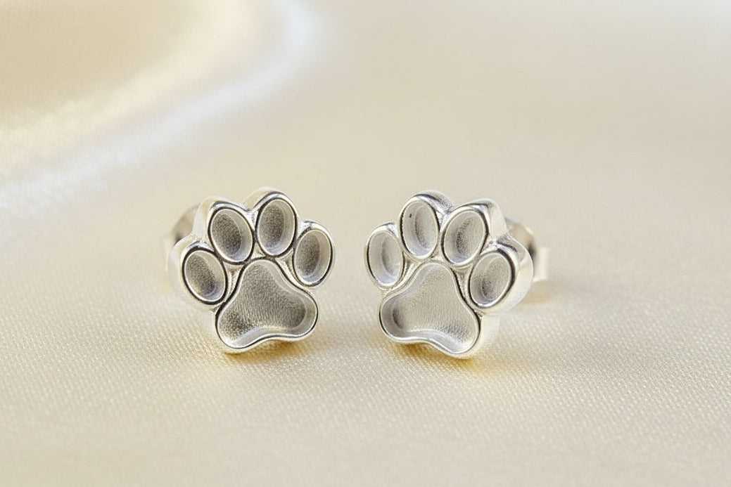 silver paw stud earrings for resin memorial