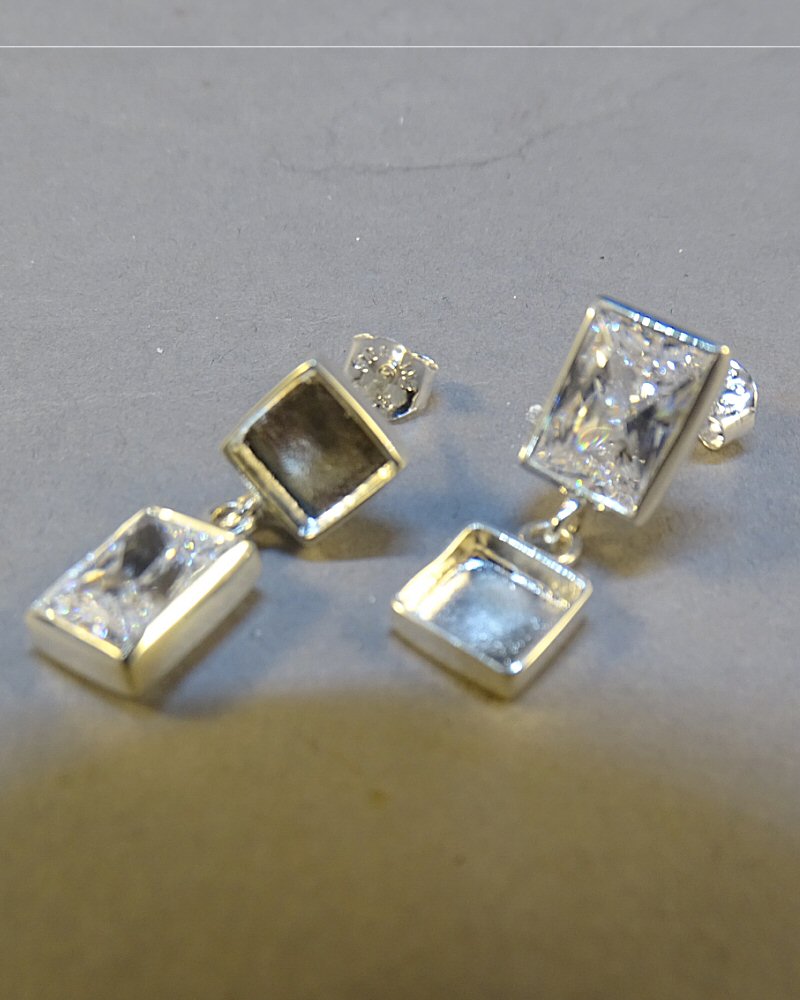 silver square cz drop earrings memorial ashes