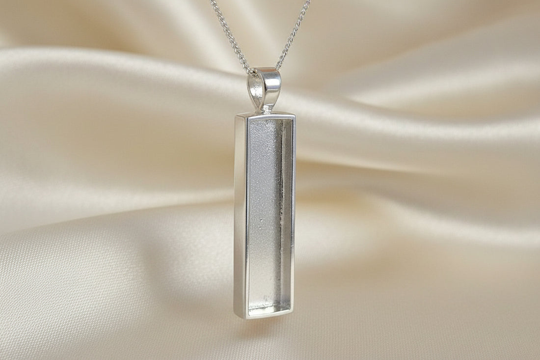 oblong silver pendant for stones or resin