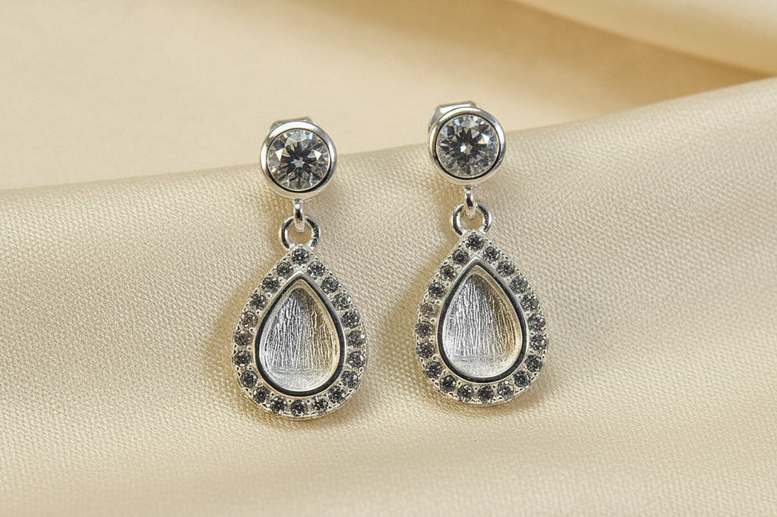Teardrop CZ Drop Earrings Suitable For Resin