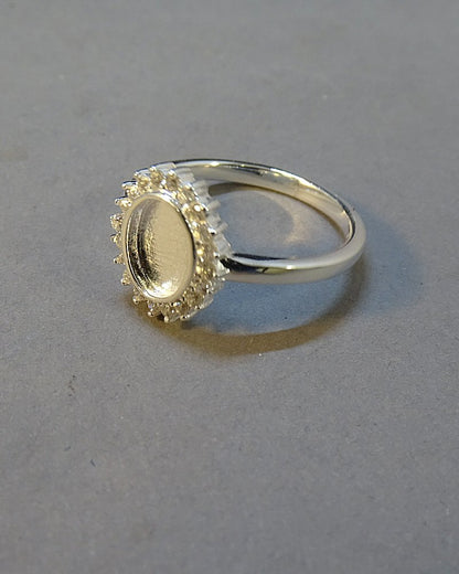 Solid Silver Ring with Halo cz Surround To Fit 8x6 Cabochon Or Resin