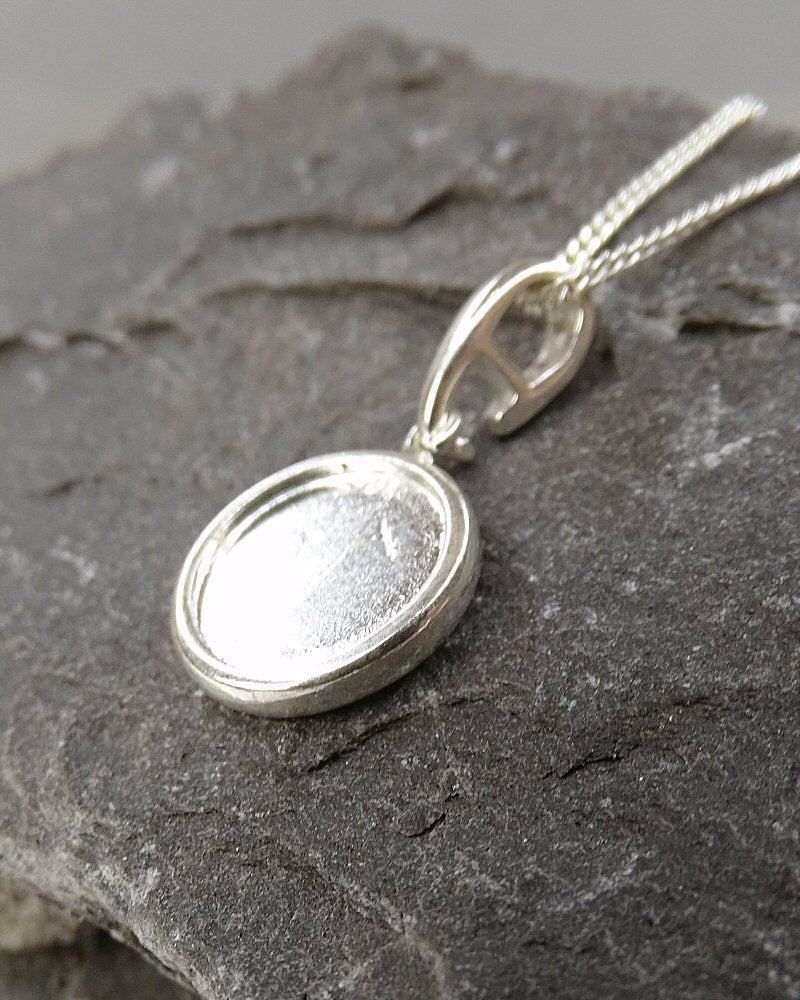 Simple Silver Double Sided Pendant For 10mm Cabochon or Resin