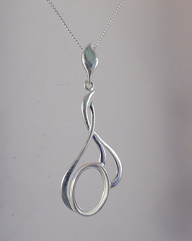 Silver Fancy Pendant Setting For 14x10 Cabochon
