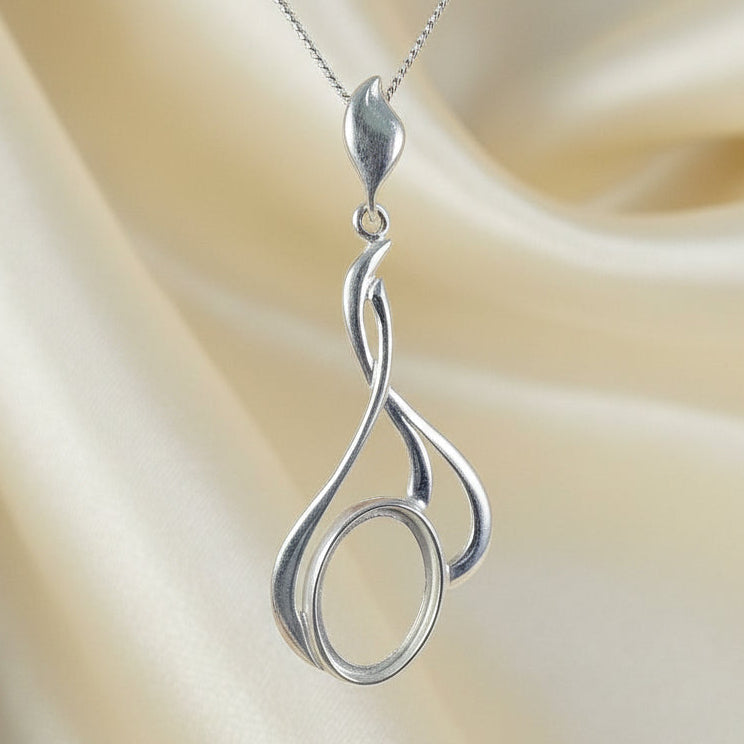 Silver Fancy Pendant Setting For 14x10 Cabochon