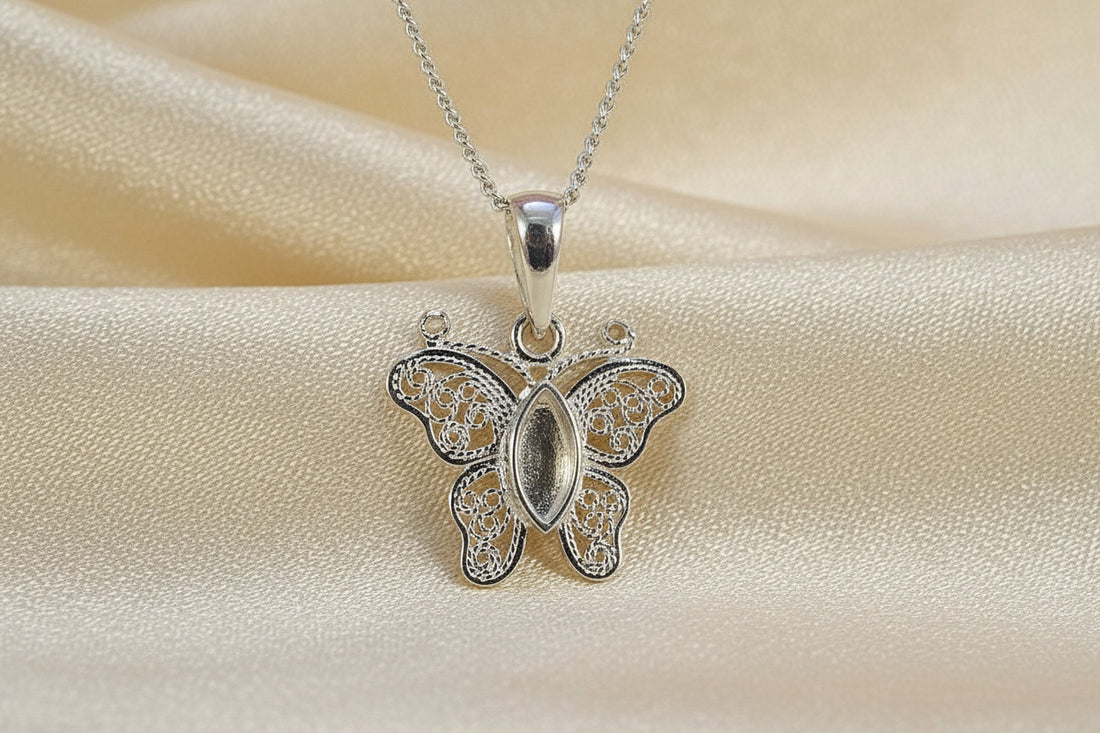 Silver filigree butterfly pendant Mount