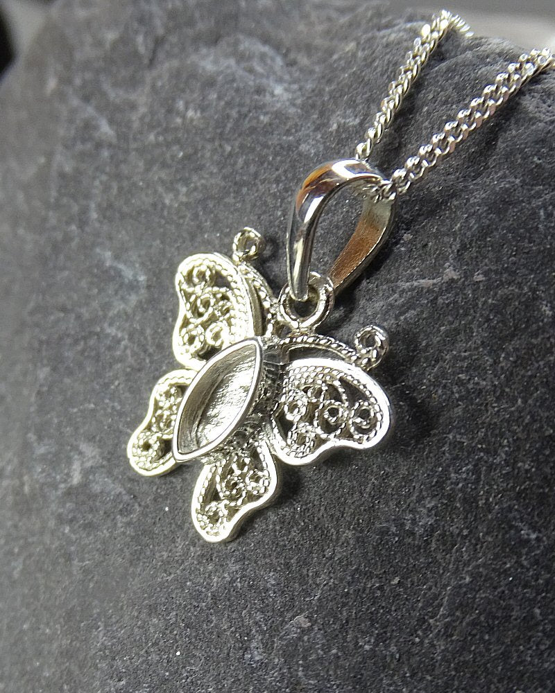 Silver filigree butterfly pendant Mount