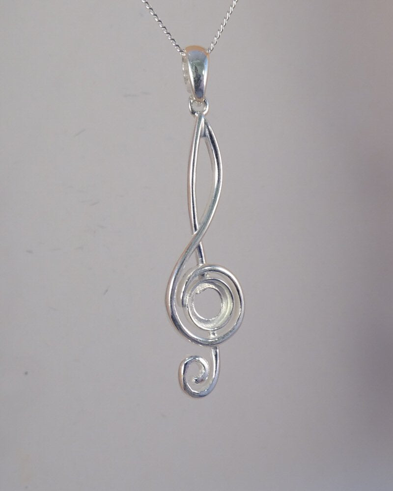 Silver Music Note Pendant Setting To Fit 6mm Stone