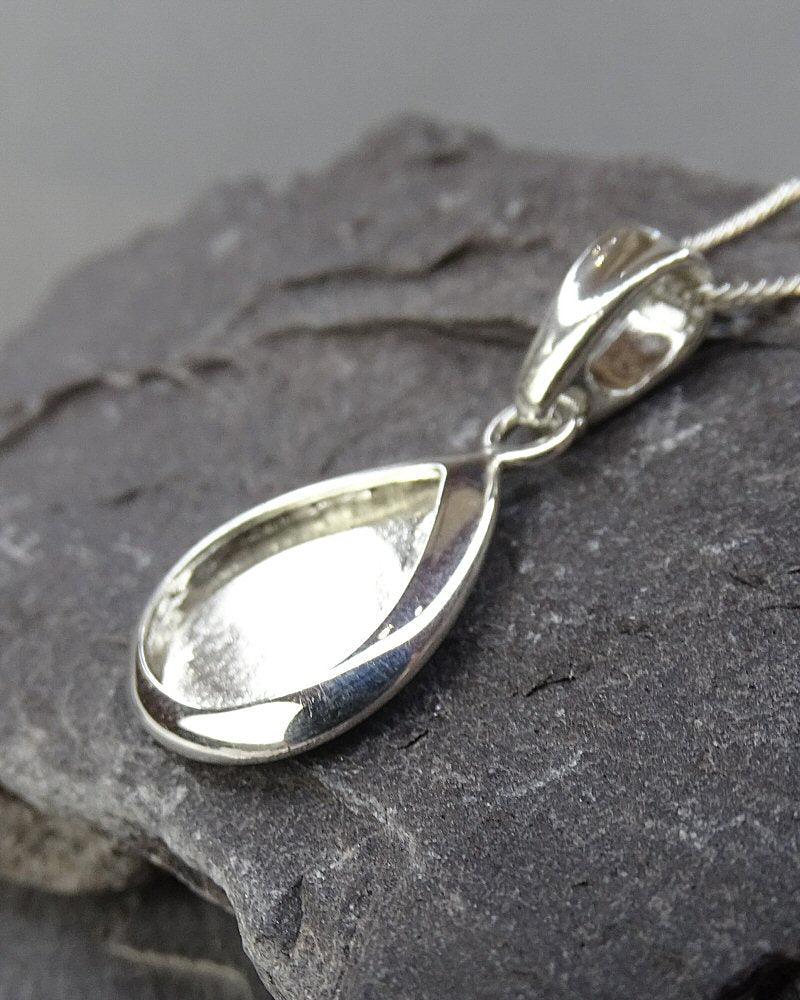 Silver Tear Drop Solid Back Pendant For Resin Or Stones
