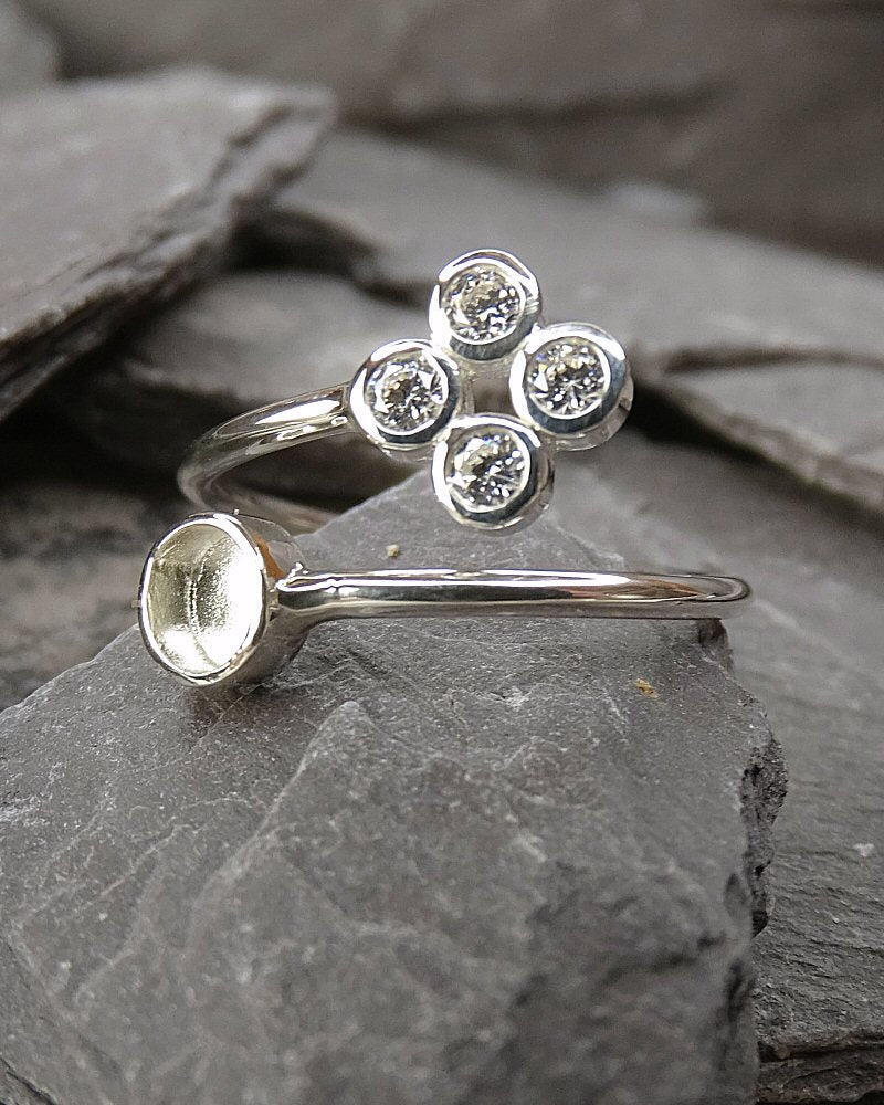 Silver Adjustable Ring For 4mm Cabochon Or Resin With CZ
