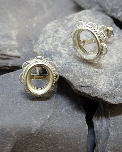Frill Edge Silver Stud Earring To Fit Cabochons 8x6