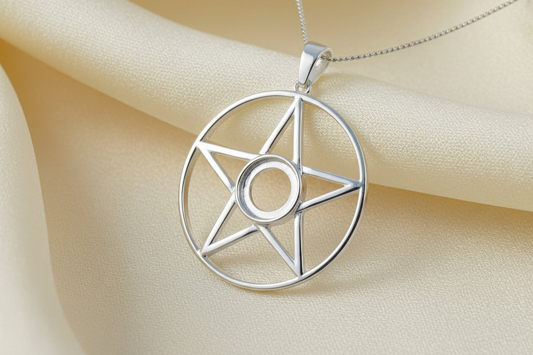 silver pentagram pendant for cabochon