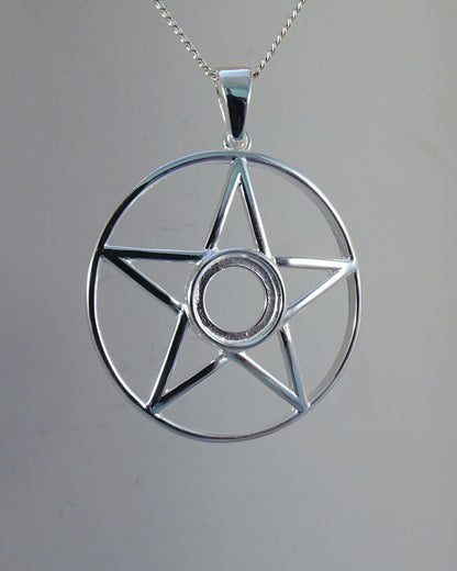 Silver Pentagram Pendant Setting For 8mm Cabochon