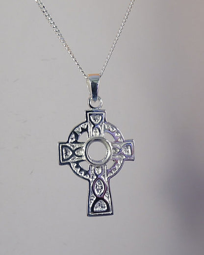 Small Solid Silver Celtic Cross finding for 5mm cabochon