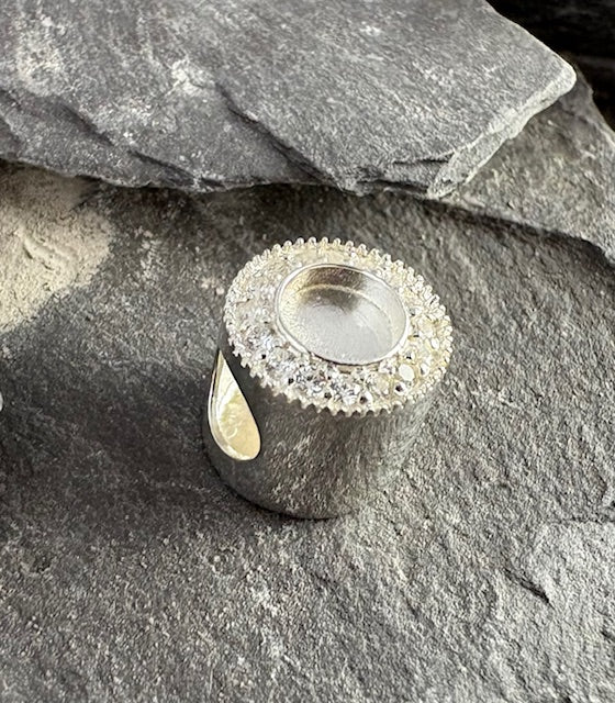 Silver Bracelet Charm Blank to fit 6mm with CZ Surround