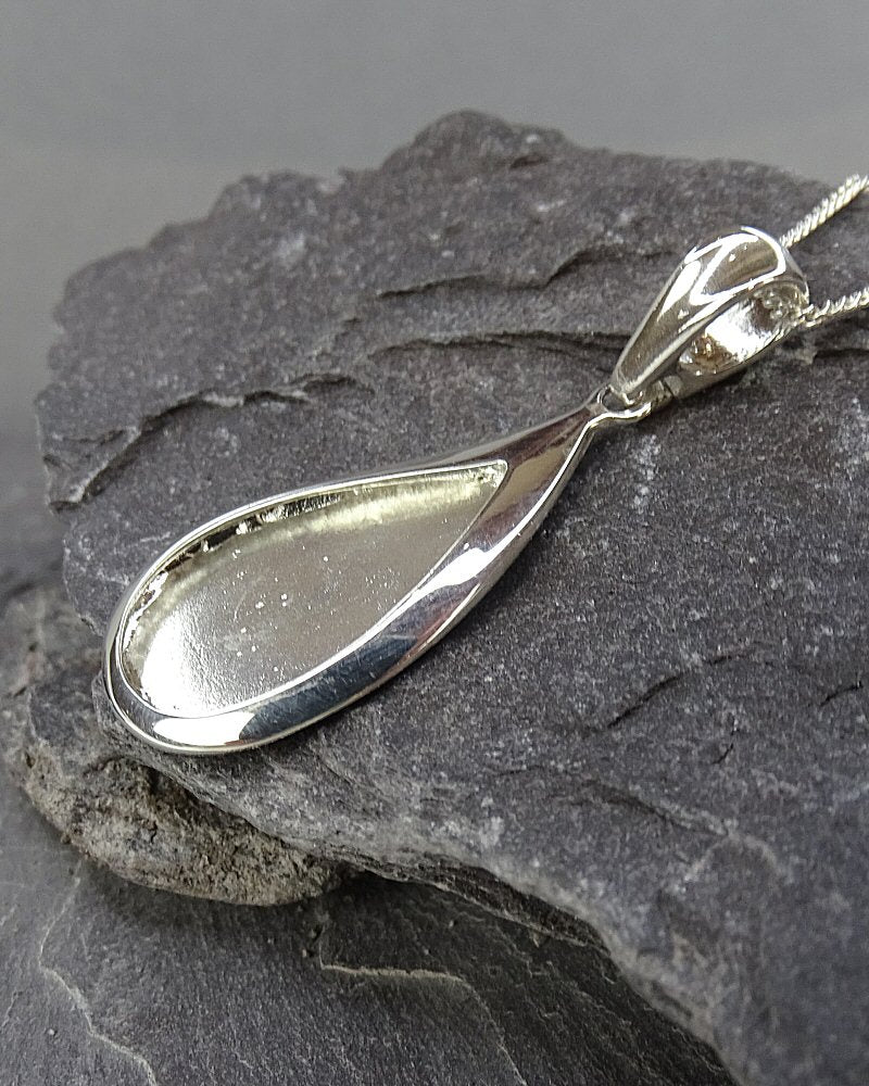 Pear Shape Solid Back Silver Pendant Good For Resin