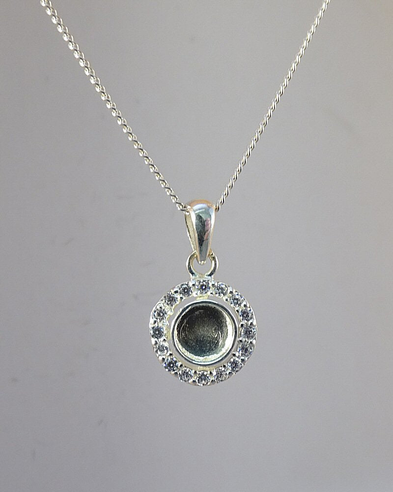 Dainty Silver CZ Pendant for 6mm cabochon or Resin