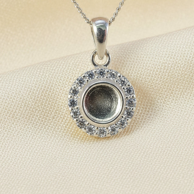 Dainty Silver CZ Pendant for 6mm cabochon or Resin