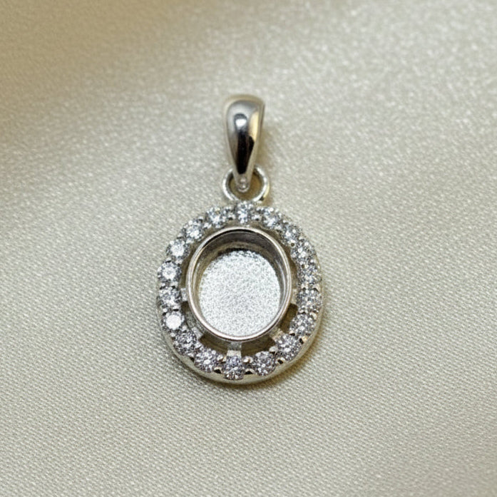 Dainty Silver CZ Pendant for 6mm cabochon or Resin
