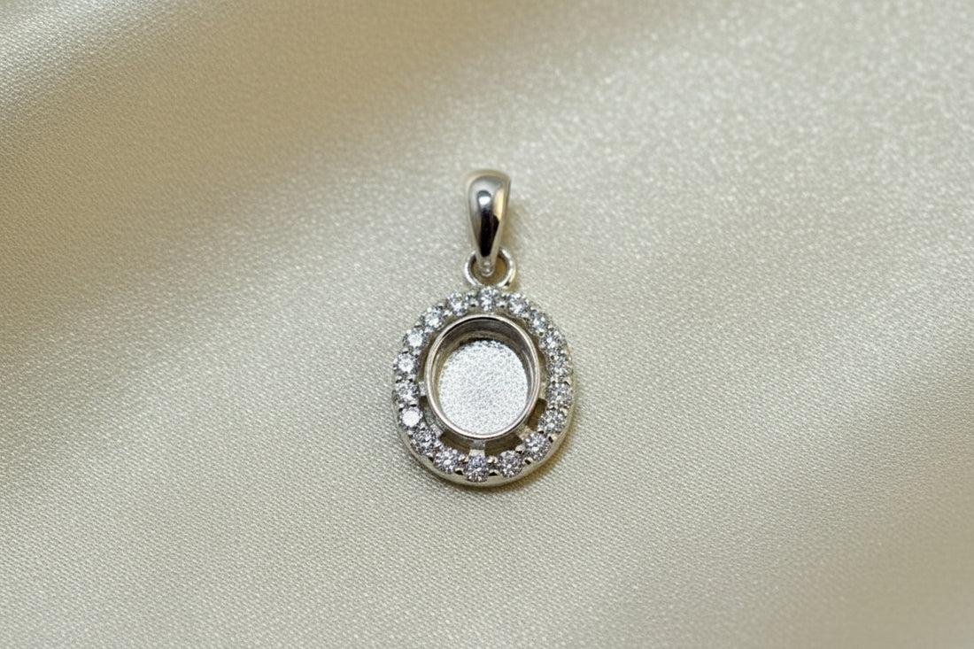 Dainty Silver CZ Pendant for 6mm cabochon or Resin