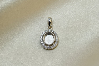 Dainty Silver CZ Pendant for 6mm cabochon or Resin