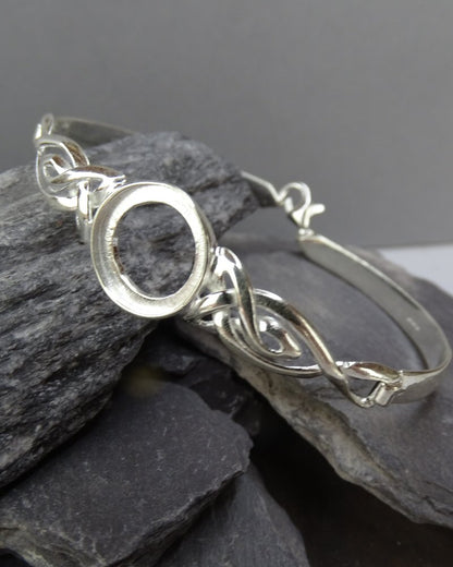 Silver Celtic Bangle Setting For 14mm Cabochon