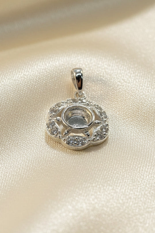 Solid silver pendant  mount with cz to fit 5mm cabochon or resin