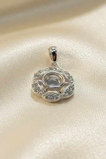 Solid silver pendant  mount with cz to fit 5mm cabochon or resin