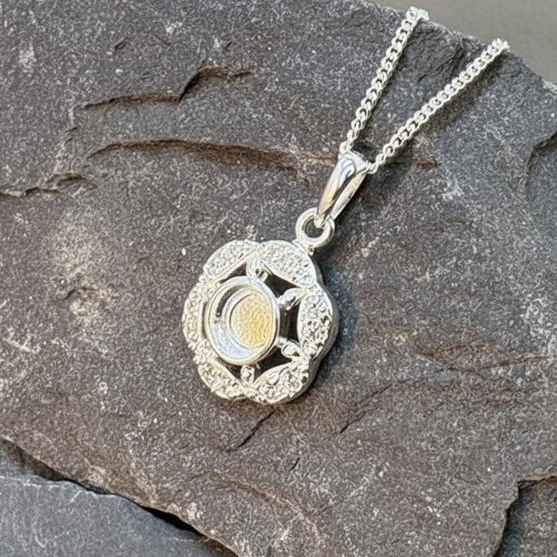 Solid silver pendant  mount with cz to fit 5mm cabochon or resin