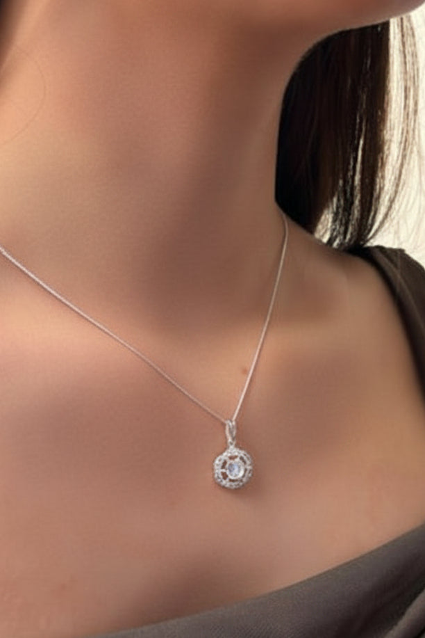 Solid silver pendant  mount with cz to fit 5mm cabochon or resin