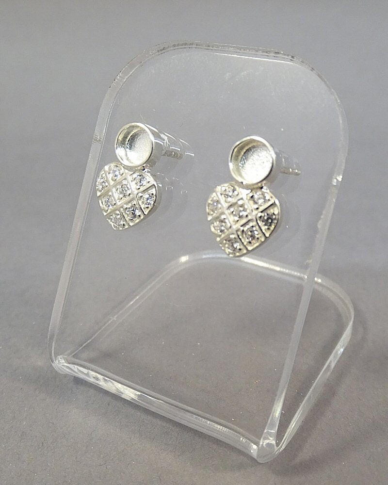 Silver Stud Earring with a cz Heart with 4mm Setting Area