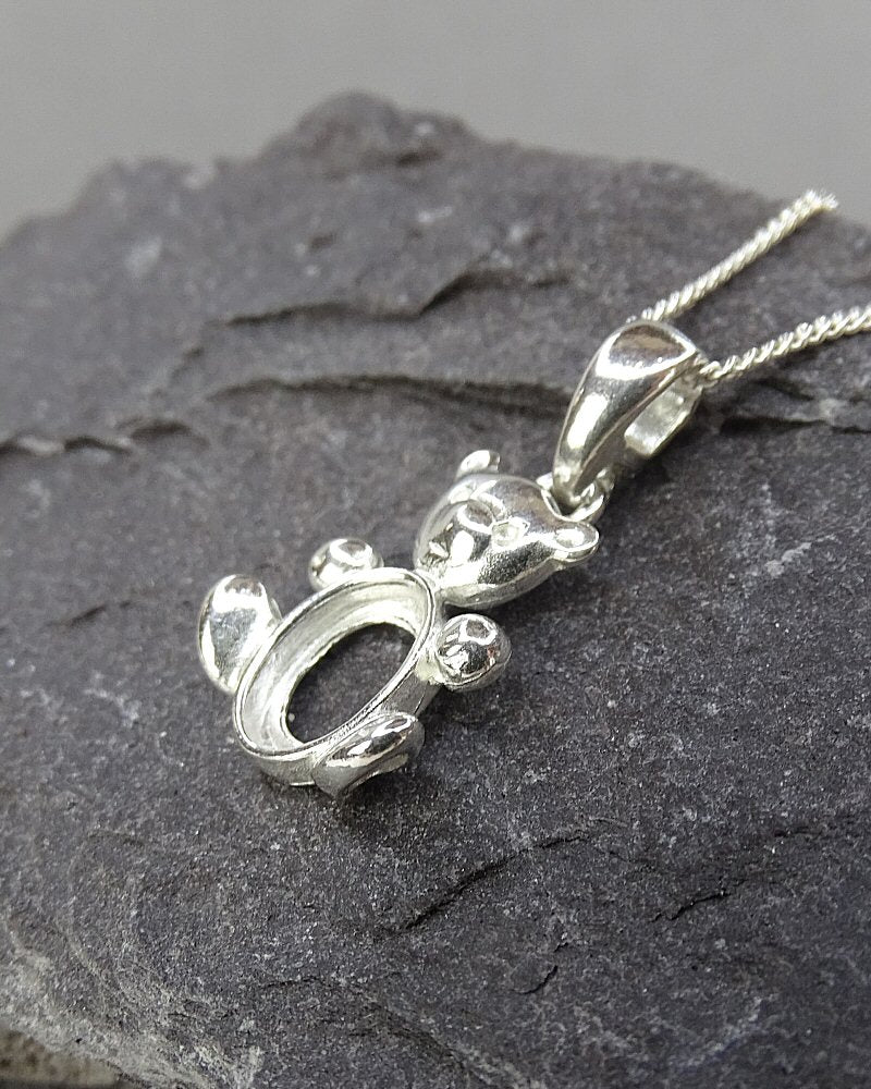 Silver Teddy Bear Pendant Mount For 8x6 Cabochon