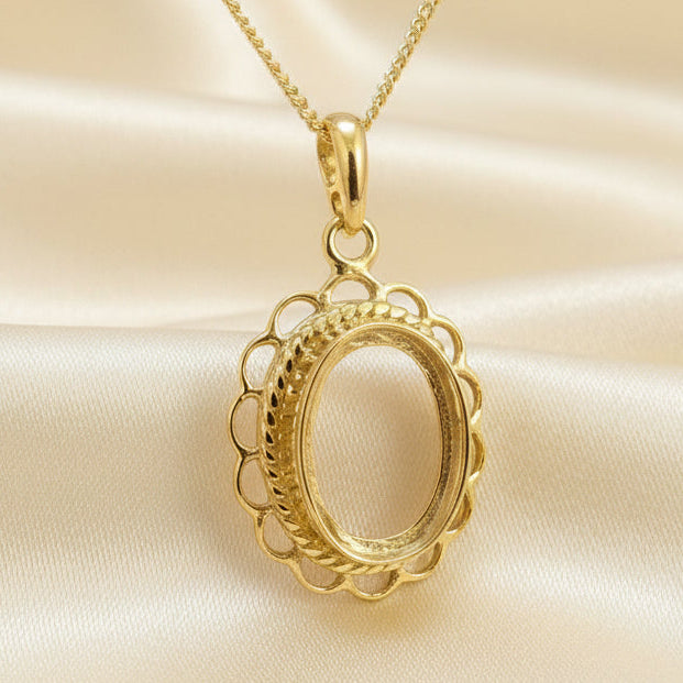 Solid Gold Frill Pendant To Fit 14x10 Cabochon