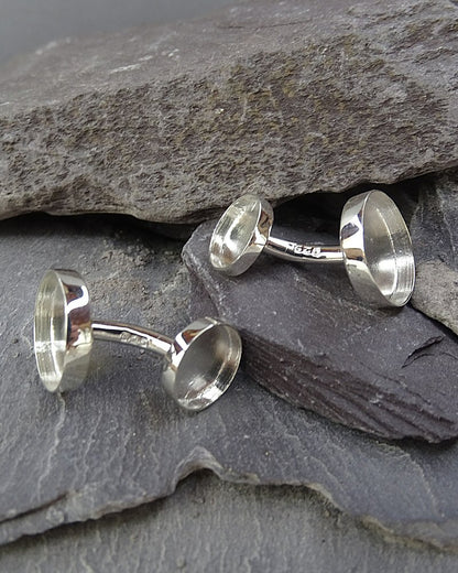 Two Stone silver  Cufflink Setting For Cabochons or resin