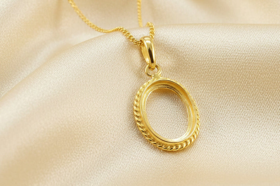 Solid Gold Rope Edge Pendant To Fit Cabochon