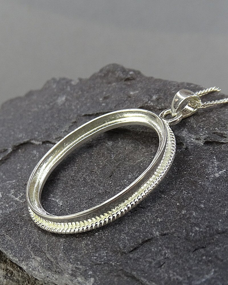 Silver Rope Edge Pendant Setting Bezel For Cabochon