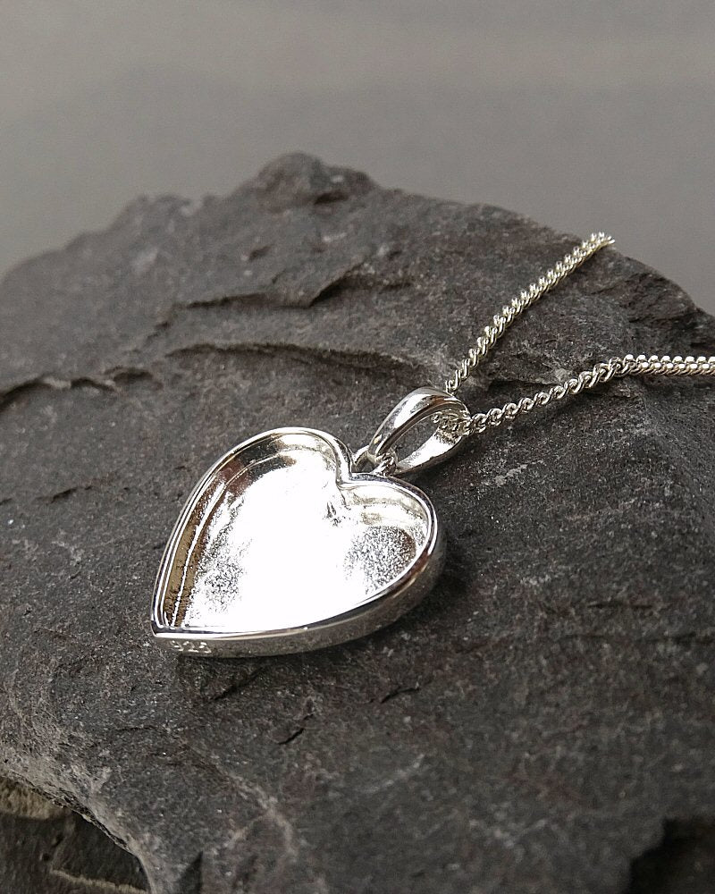 Silver 925 Solid Back Heart Pendant For Ashes Memorial