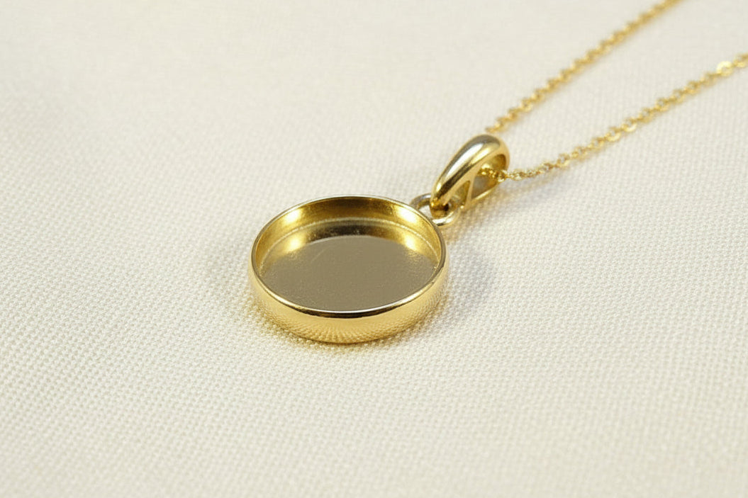Solid Gold Round Pendant To FIT 10MM or Suitable For Resin