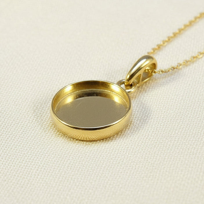 Solid Gold Round Pendant To FIT 10MM or Suitable For Resin