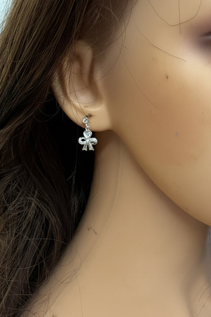 Solid Silver Bow And Heart Drop Earrings suitable for resin
