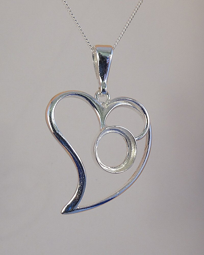 Silver Heart Pendant With Cabochon Setting For 10mm