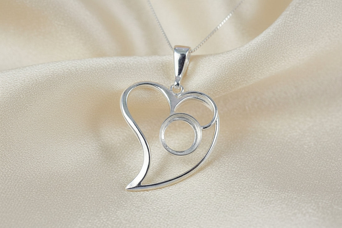 Silver 925 Heart Pendant With Cabochon Setting For 10mm