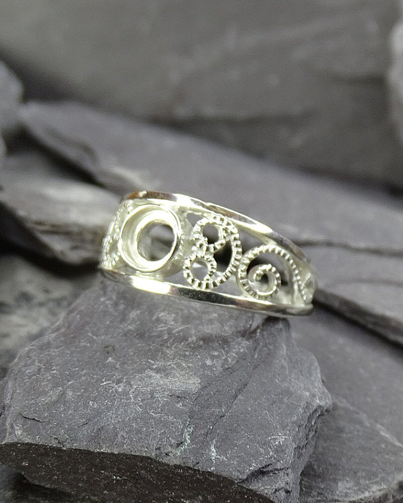 Silver Open Work Ring Blank for 5mm Cabochon