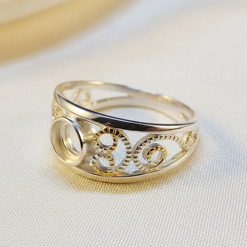 Silver Open Work Ring Blank for 5mm Cabochon