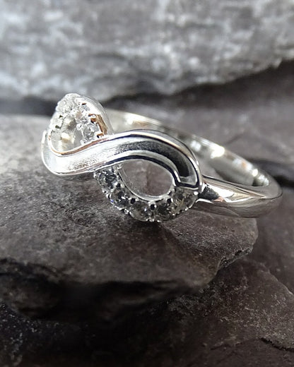 Solid silver cz infinity ring suitable for use with resin