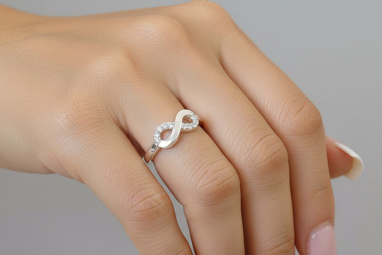 Solid silver cz infinity ring suitable for use with resin
